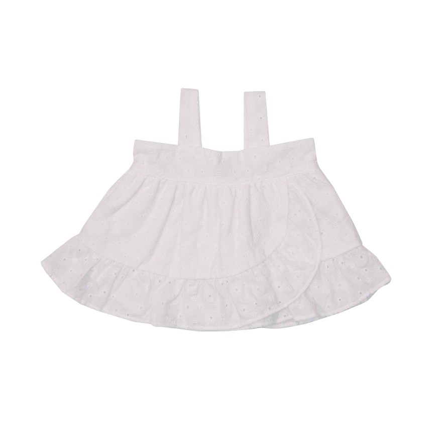 Girl Angel Dear | Wrap Ruffle Top & Bloomer, Eyelet White