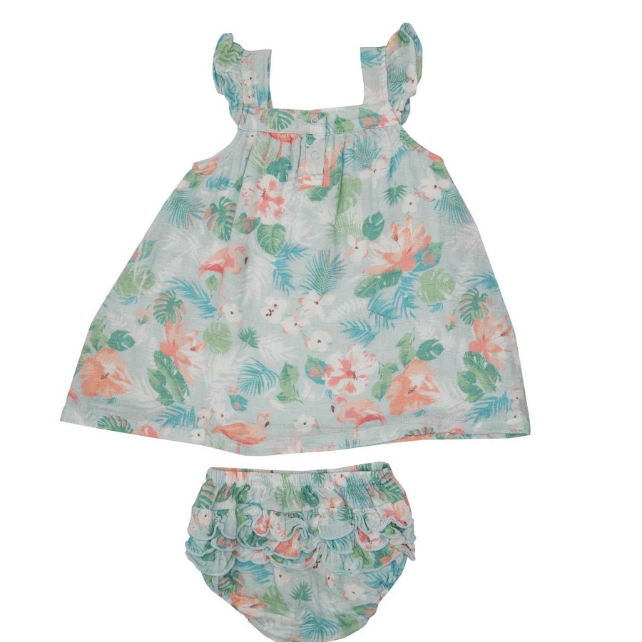 Girl Angel Dear | Sundress & Bloomer Set, Floral Flamingos