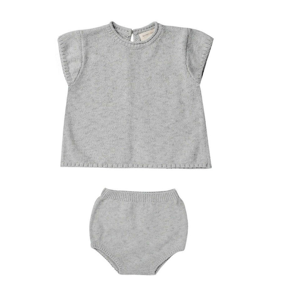 Girl Quincy Mae | Organic Penny Knit Set, Sky Heather