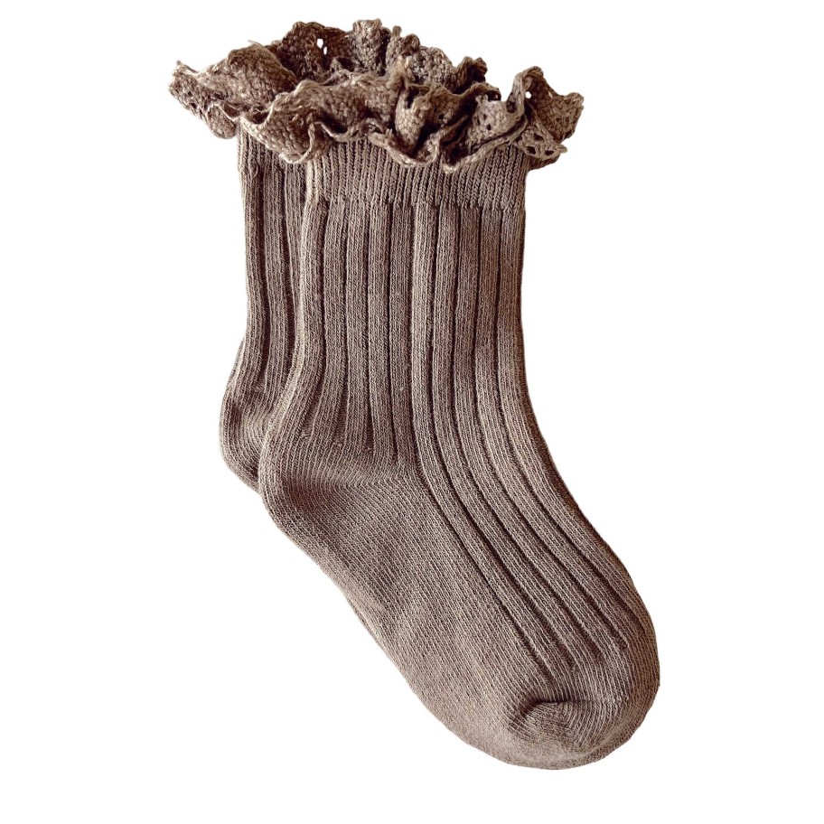 Accessories Sold by SpearmintLOVE | Lace Trim Ribbed Socks, Clay