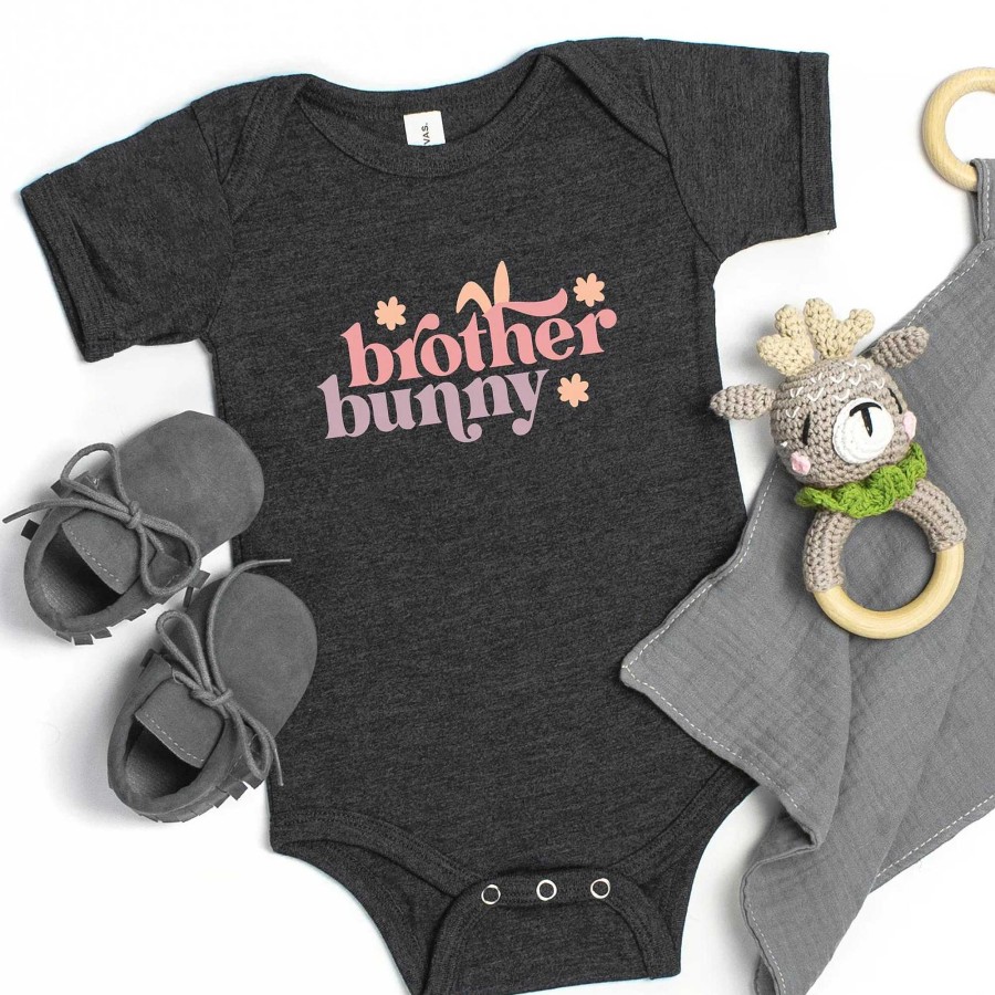 Girl The Juniper Shop | Brother Bunny Short Sleeve Bodysuit, Charcoal