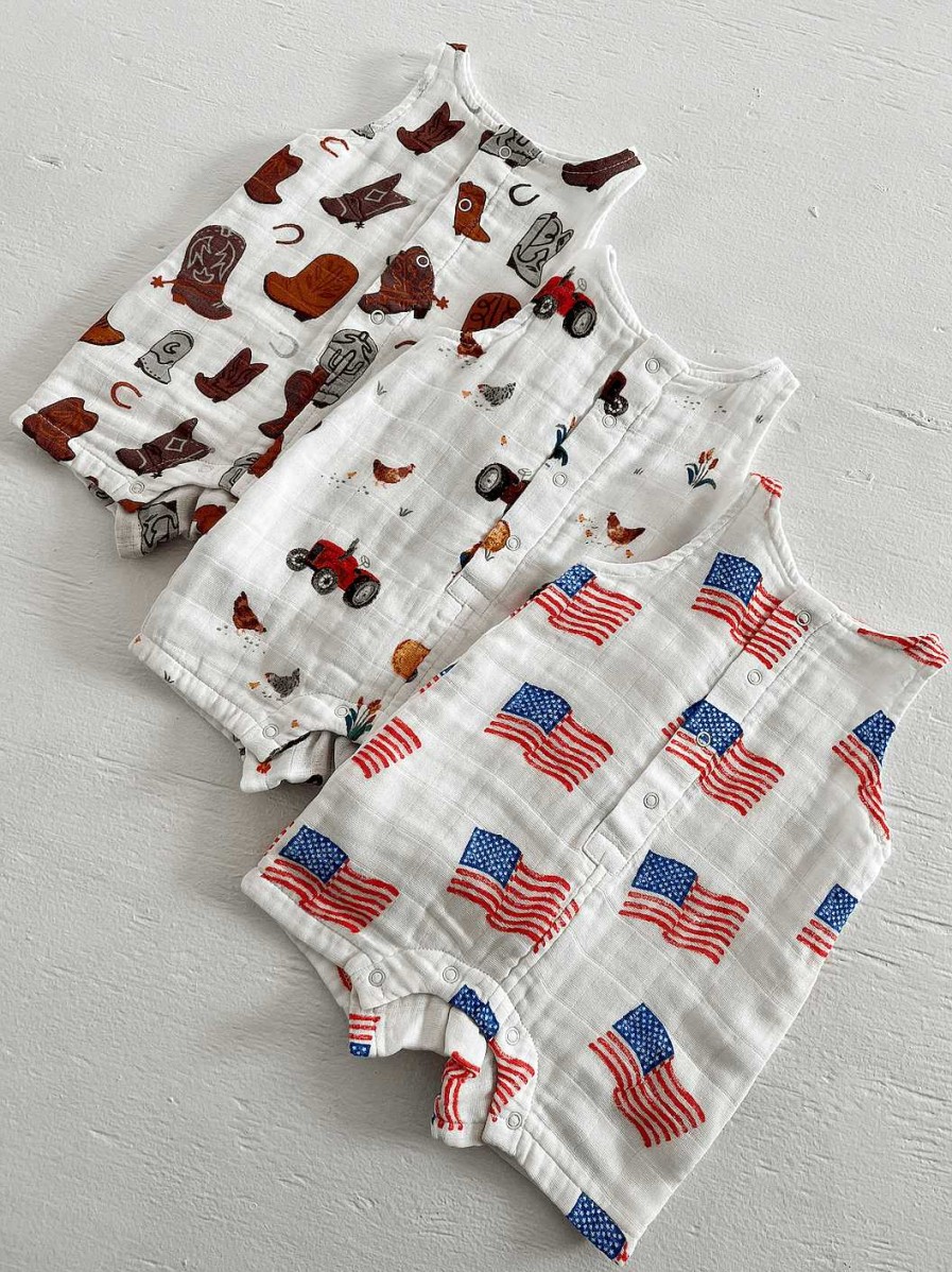 Boy Angel Dear | Muslin Shortie Romper, Tractors