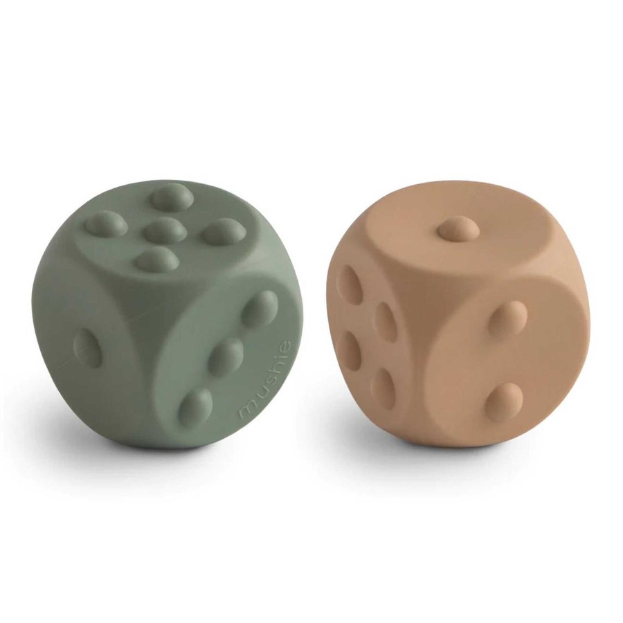 Baby Stuff mushie Interactive Toys | Dice Press Toy 2 Pack, Dried Thyme/Natural