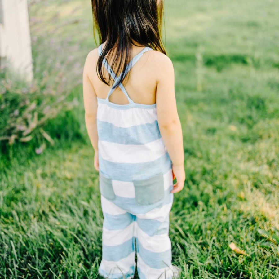 Girl L'ovedbaby | Kids' Organic Slub Jersey Halter Romper, Pool Stripe