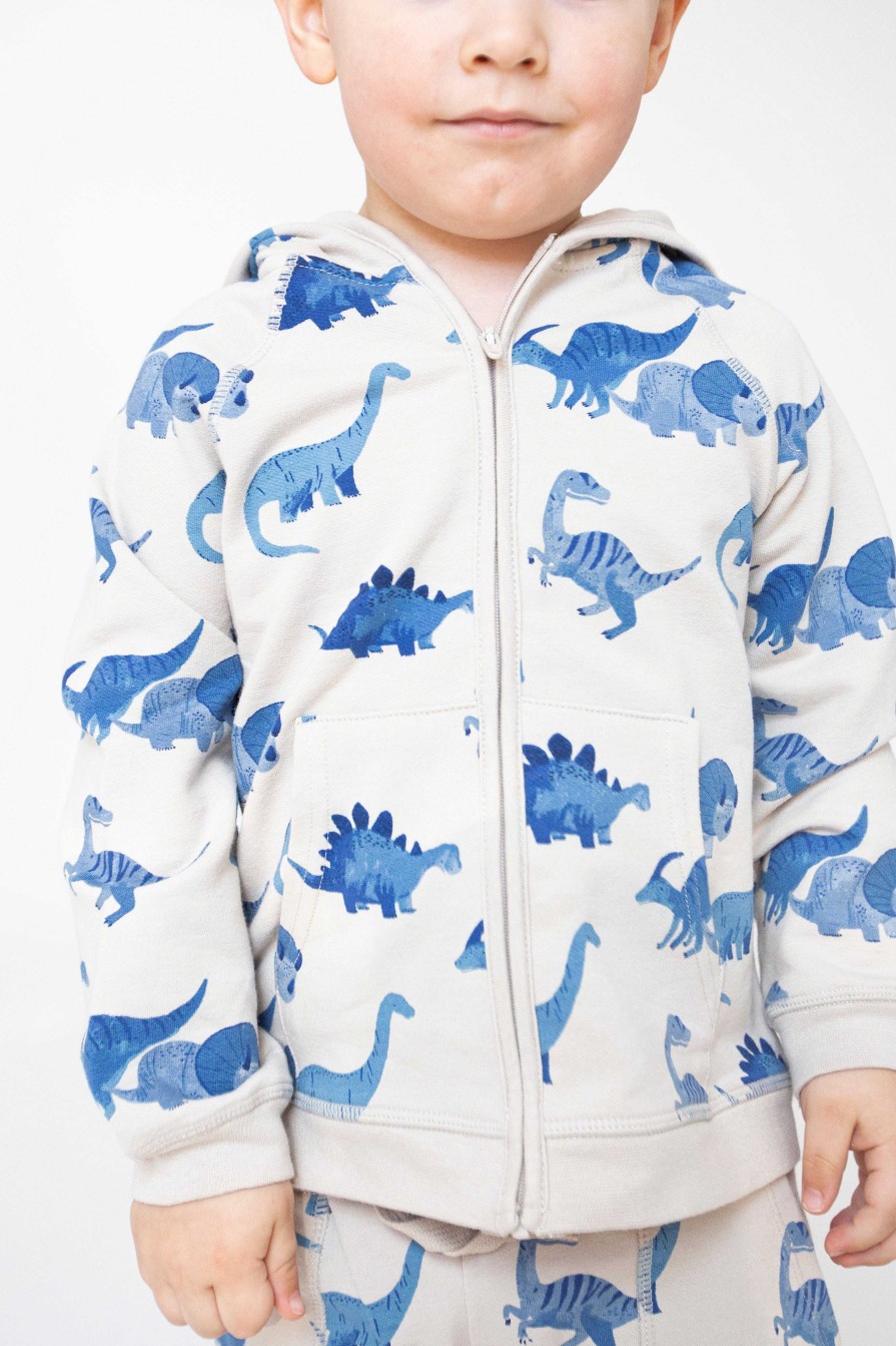 Boy Angel Dear | French Terry Hoodie & Jogger Set, Blue Dinos