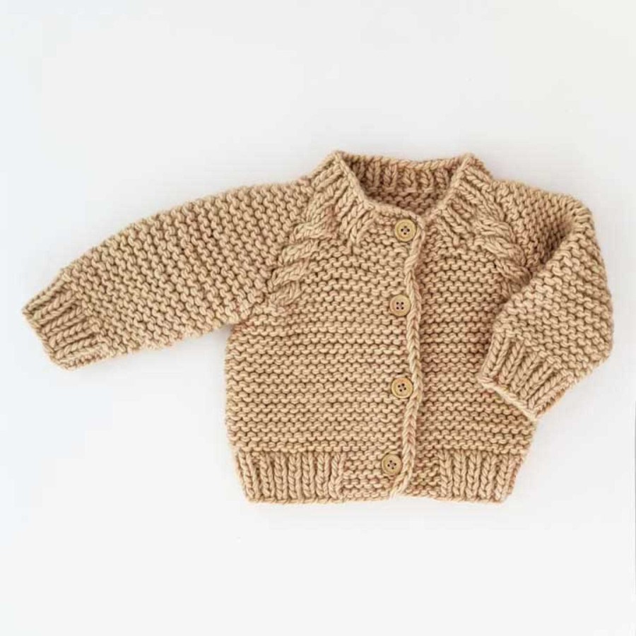 Boy Huggalugs | Garter Stitch Cardigan Sweater, Latte