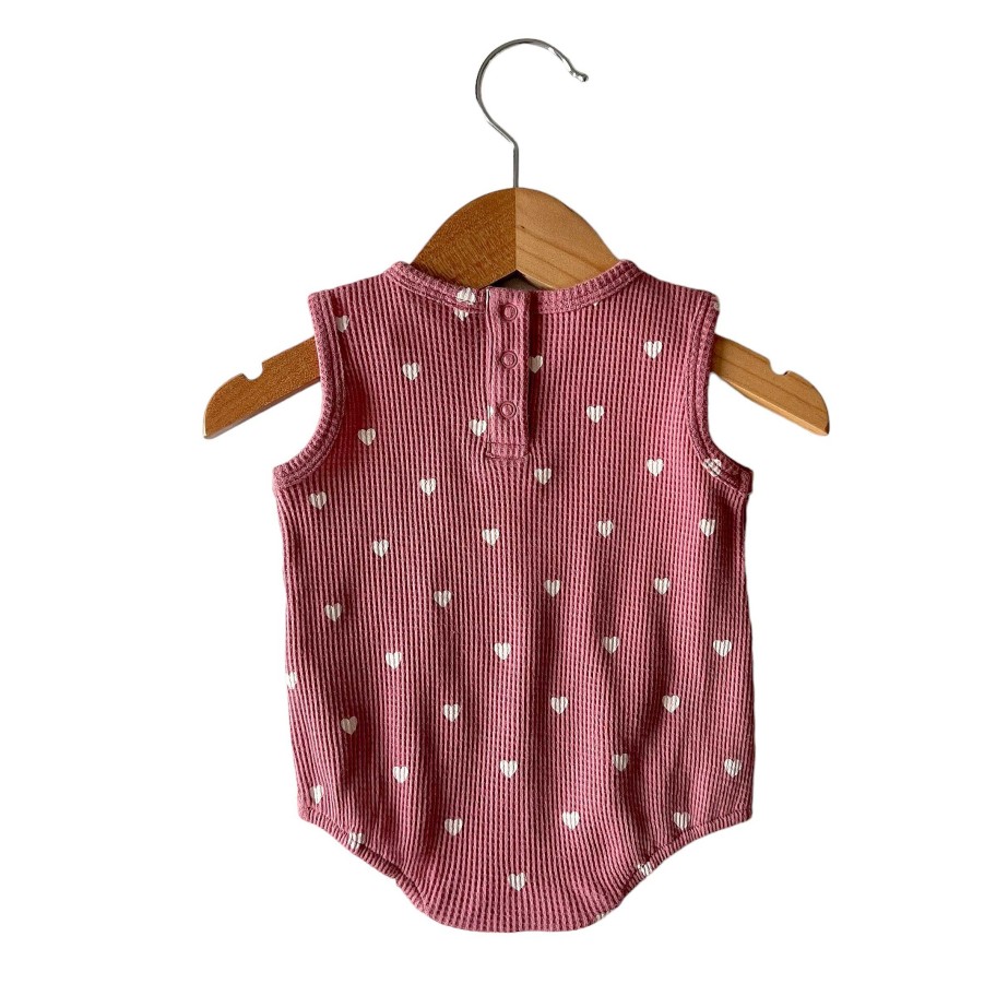 Girl SpearmintLOVE | Organic Waffle Bubble Romper, Mauve Heart