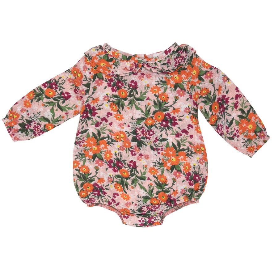 Girl Angel Dear | Muslin Ruffle Collar Bubble Bodysuit, Autumn Days Floral