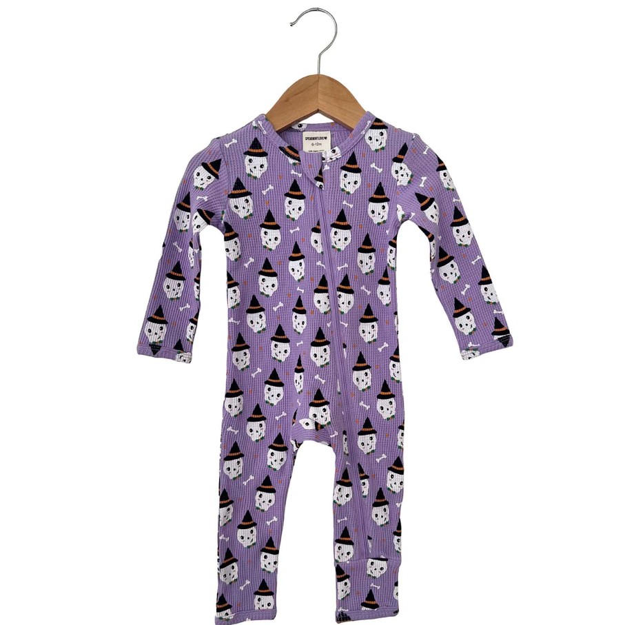 Boy SpearmintLOVE | Organic Waffle Basic Zip Romper, Spooky Skeleton