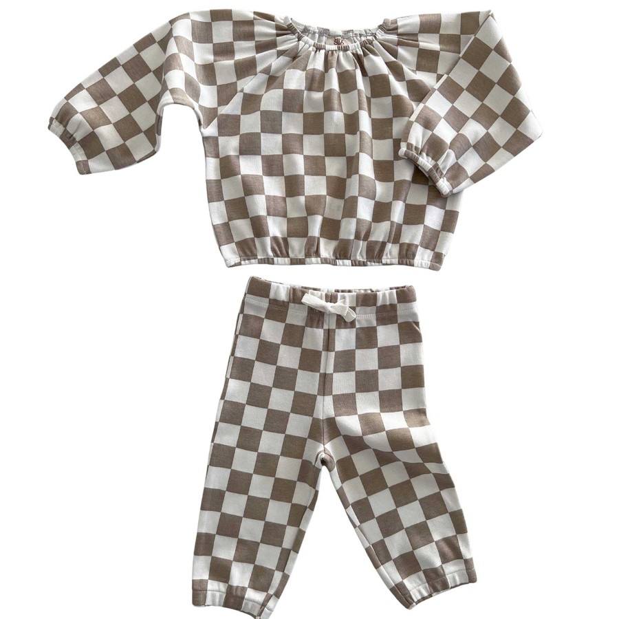 Girl SIIX Collection | Tiramisu Checkerboard / Organic Mode Top + Pant Set