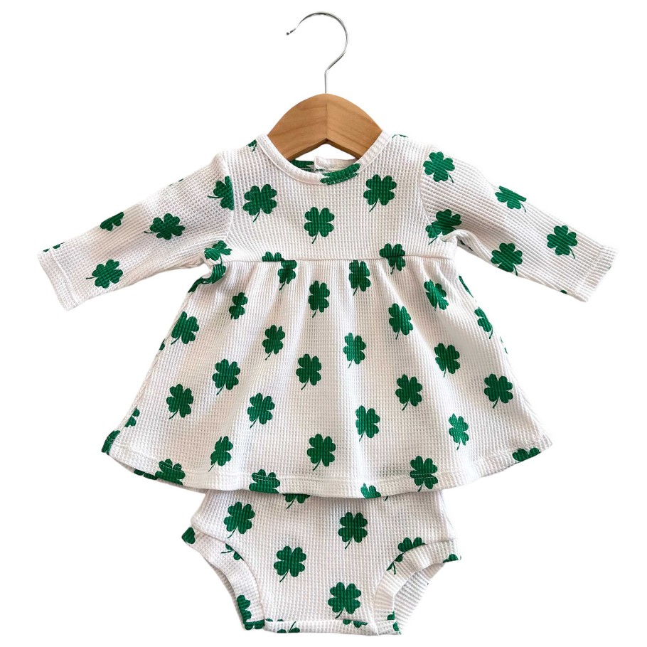 Girl SpearmintLOVE | Organic Waffle Simple Dress & Bloomer, Clover