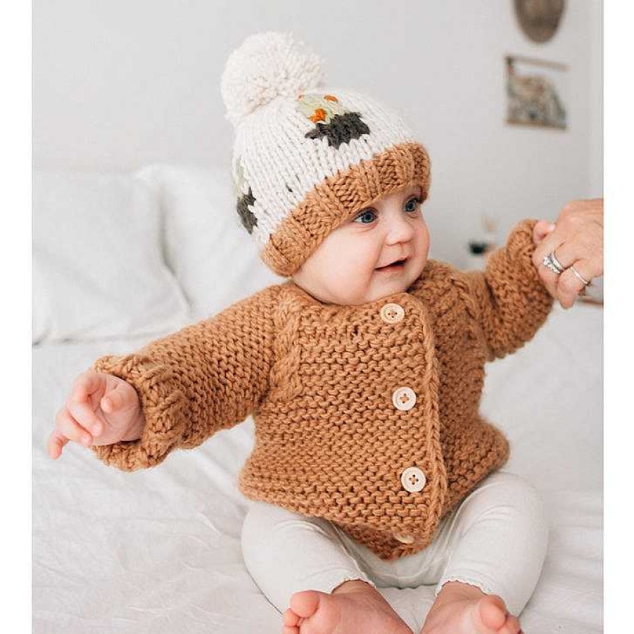 Girl Huggalugs | Garter Stitch Cardigan Sweater, Pecan