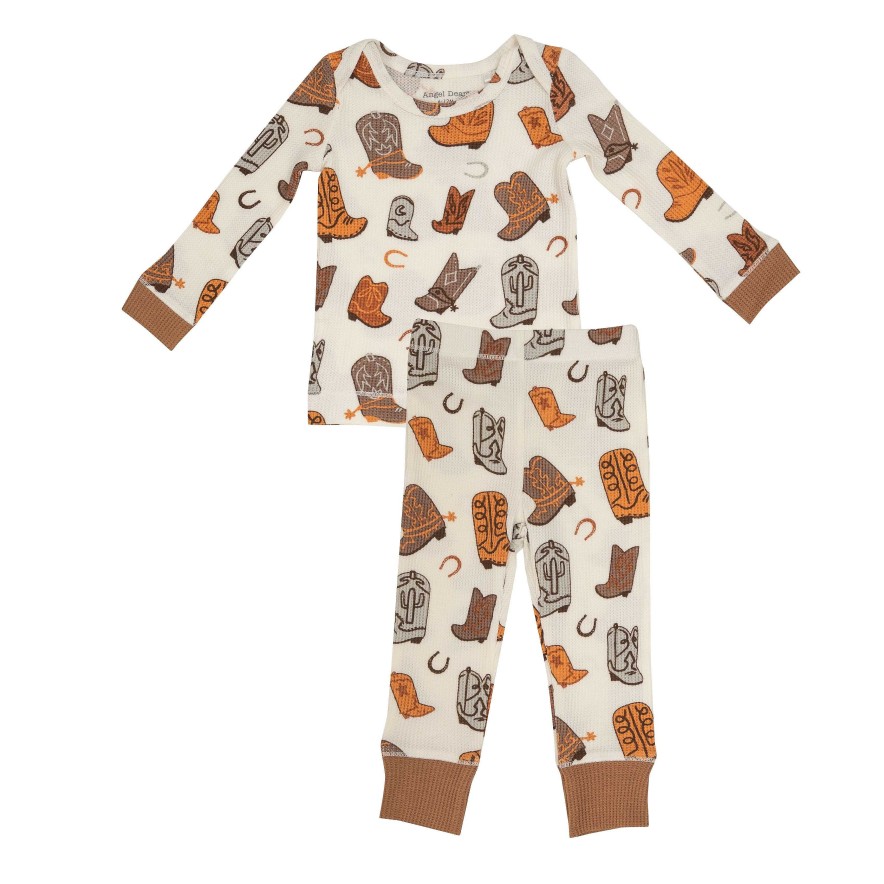 Boy Angel Dear | Thermal 2-Piece Lounge Wear Set, Brown Cowboy Boots