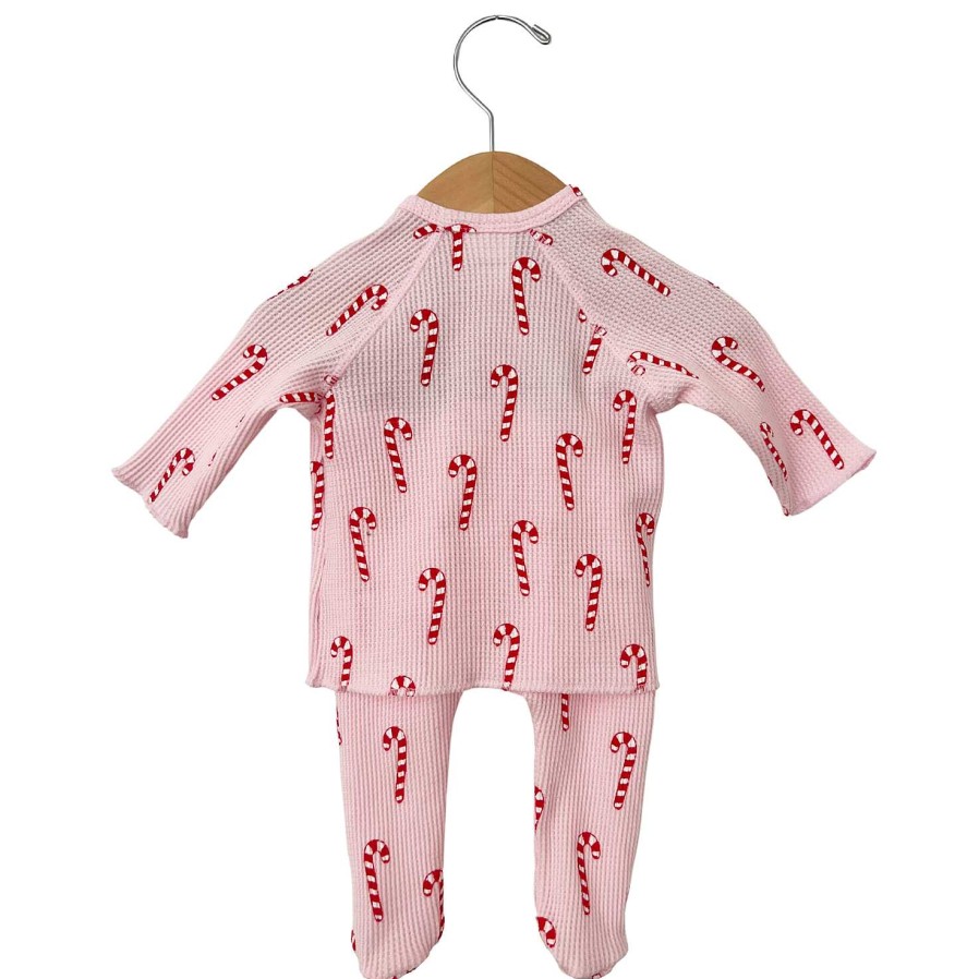 Girl SpearmintLOVE | Organic Waffle Kimono & Pant Set, Pink Candy Cane