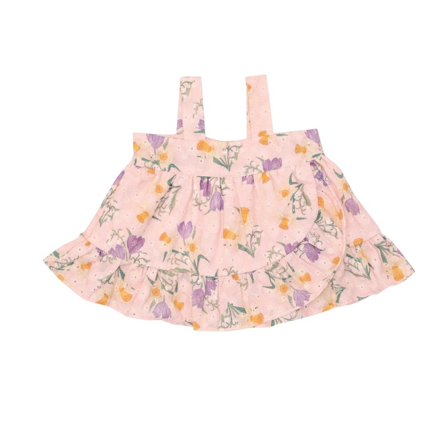 Girl Angel Dear | Wrap Ruffle Top & Bloomer, Eyelet Daffodil Bouquet