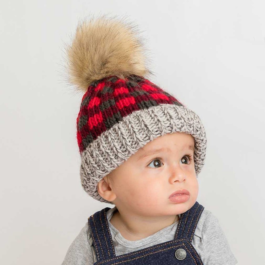 Accessories Huggalugs | Red Buffalo Check Fur Pom Hat