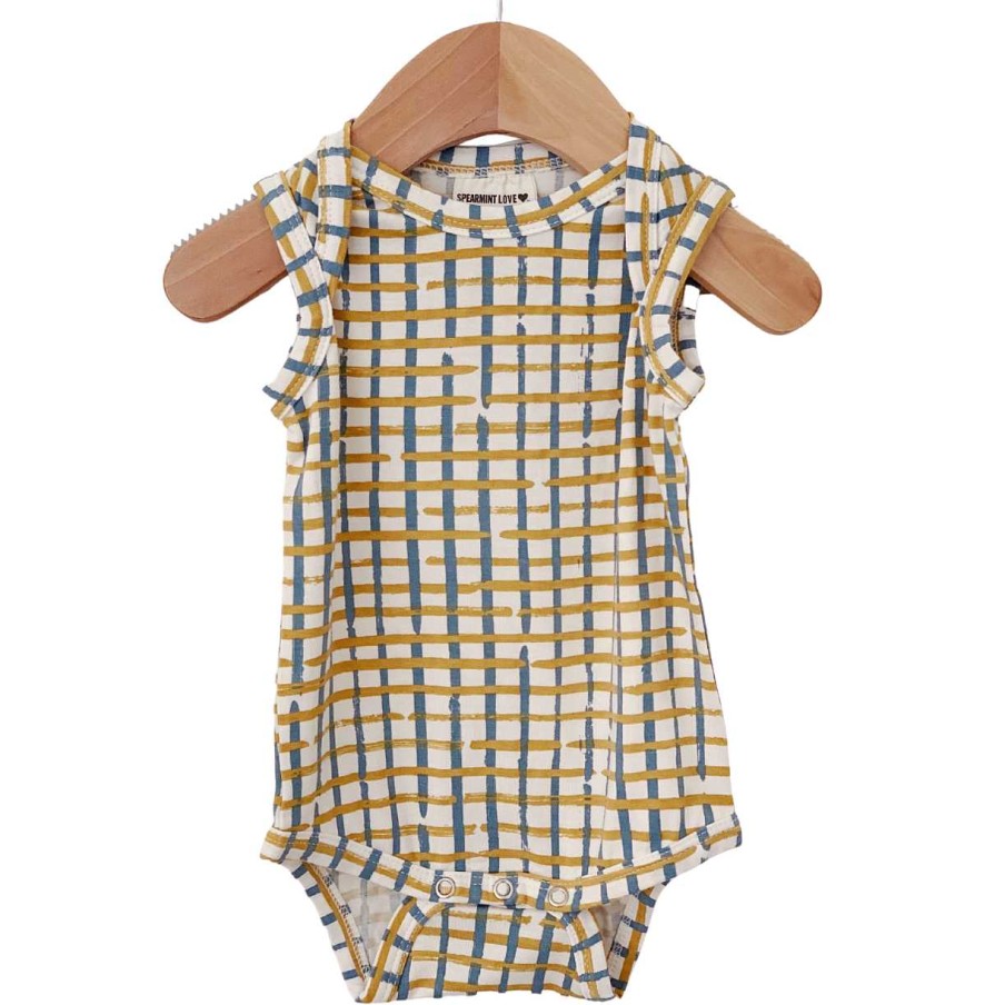 Girl SpearmintLOVE | Sleeveless Bodysuit, Blue Check