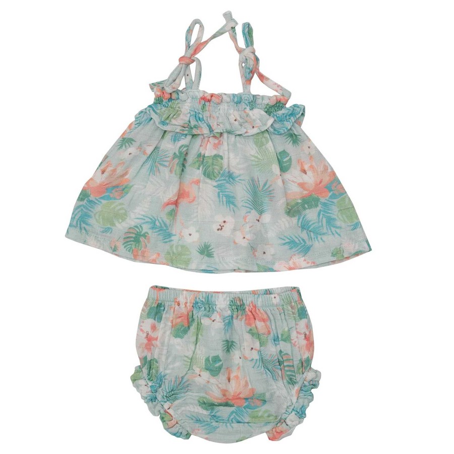 Girl Angel Dear | Ruffle Top & Bloomer, Floral Flamingos