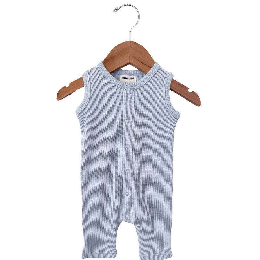 Boy SpearmintLOVE | Organic Waffle Easy Romper, Baby Blue