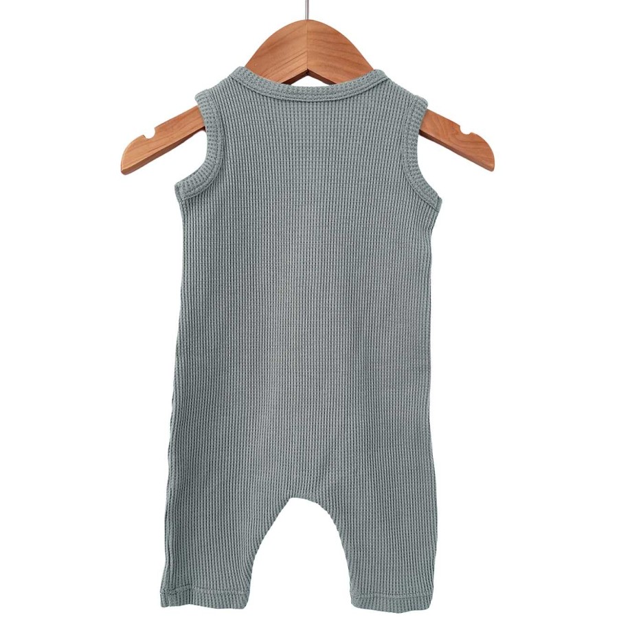 Boy SpearmintLOVE | Organic Waffle Easy Romper, Mountain Green