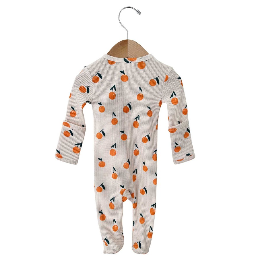 Boy SpearmintLOVE | Organic Waffle Basic Zip Footie, Oranges