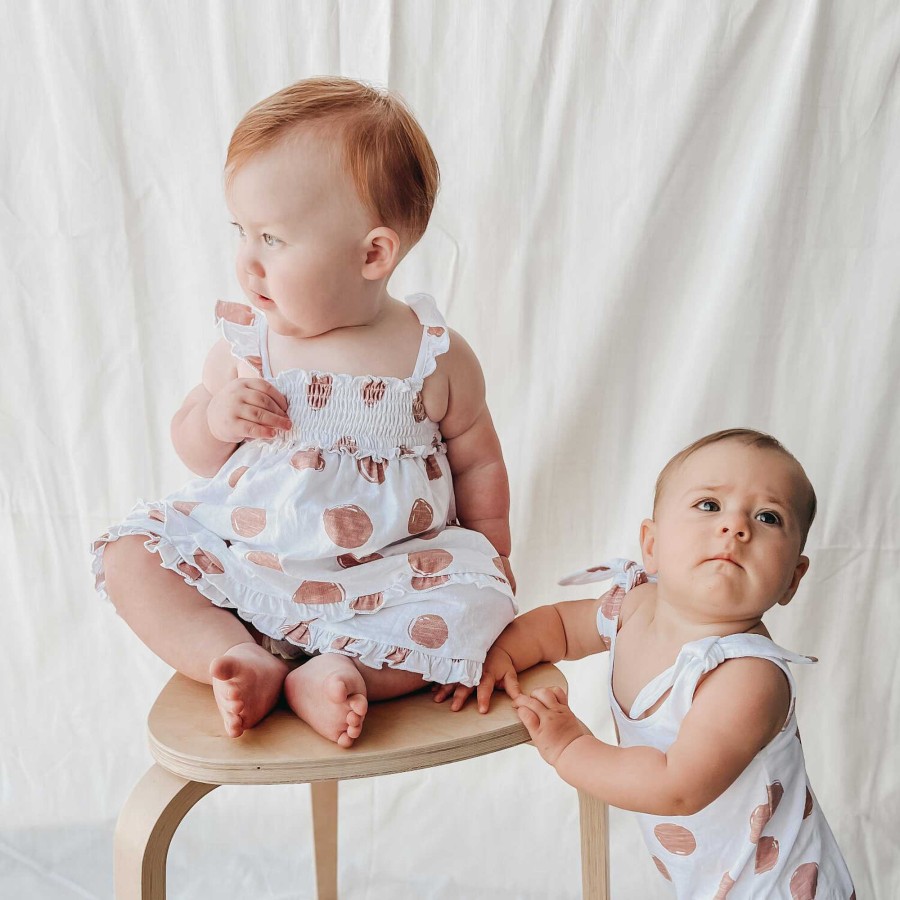 Girl L'ovedbaby | Organic Smocked Summer Dress, Adobe Dot