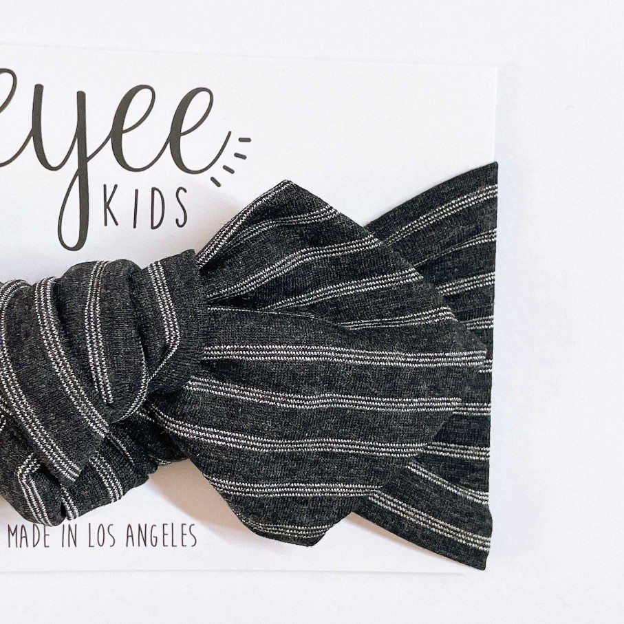 Girl Eyee Kids | Top Knot Headband, Charcoal Shimmer Stripe