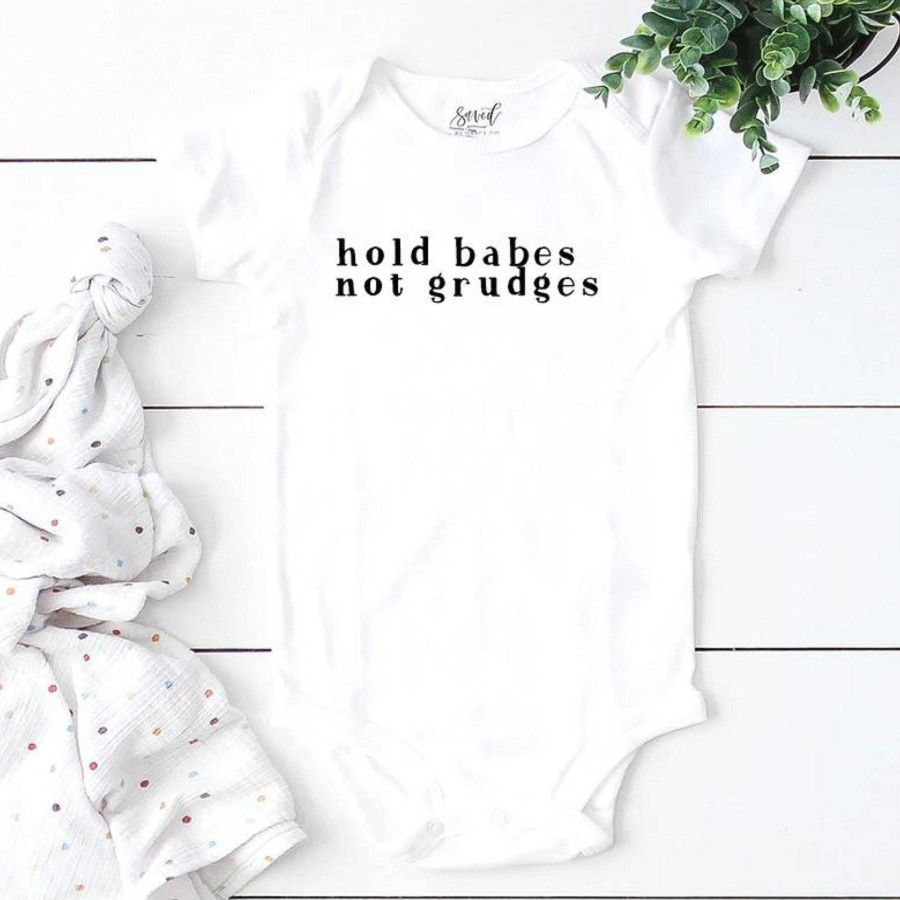 Boy Saved by Grace Co. | Hold Babes Not Grudges Bodysuit, White