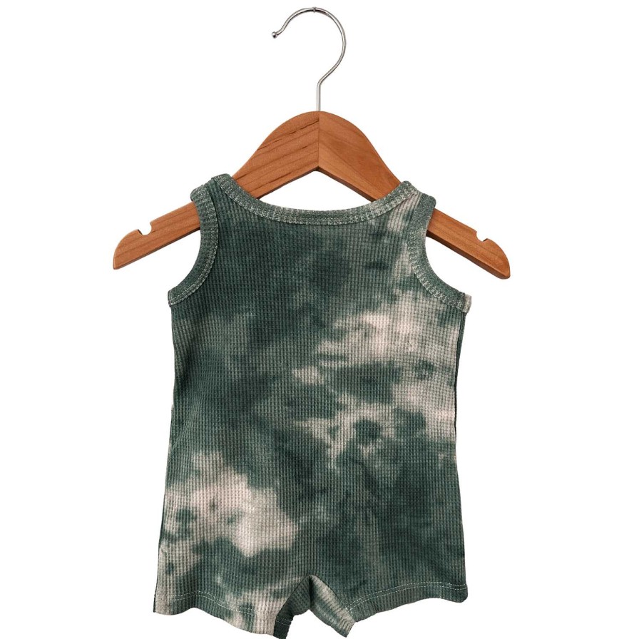 Boy SpearmintLOVE | Organic Waffle Shortie Romper, Matcha Tie Dye