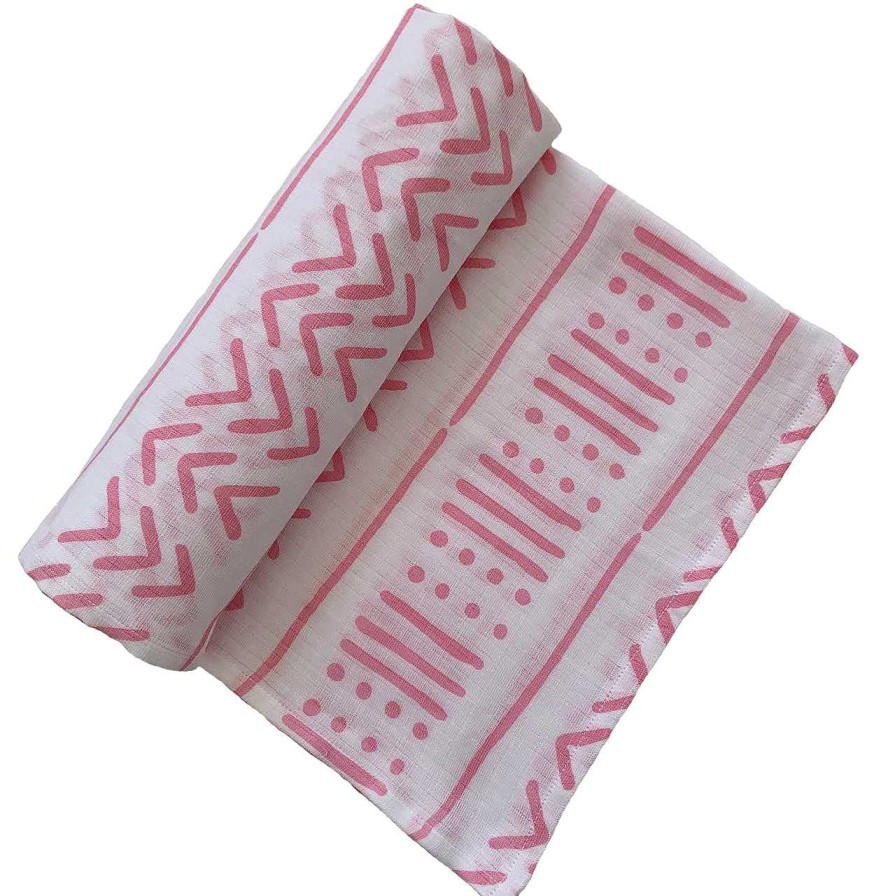 Baby Stuff SpearmintLOVE | Muslin Swaddle Blanket, White/Pink Mudcloth