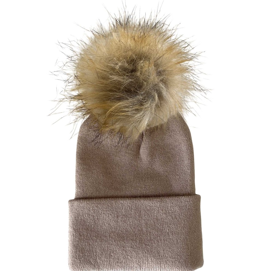 Accessories SpearmintLOVE | Baby'S First Hat, Tan Fur Pom