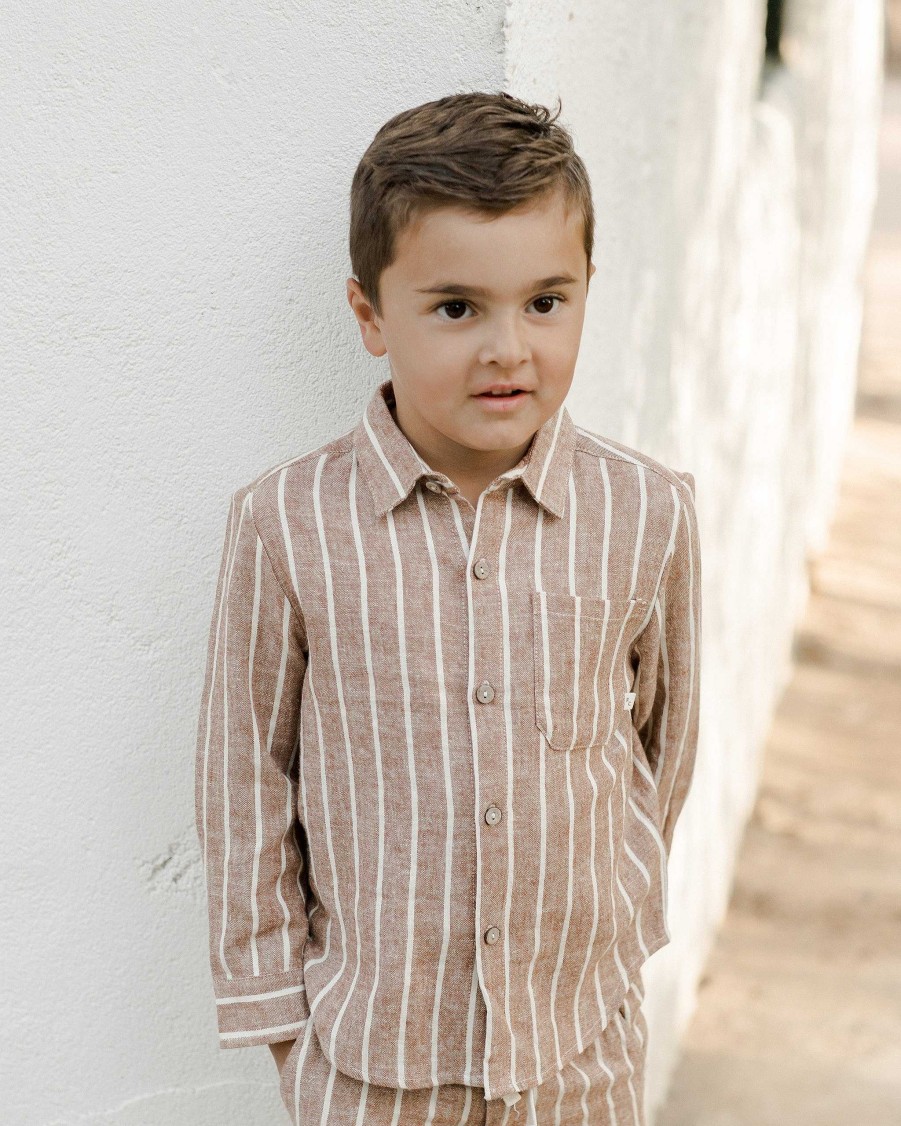 Boy Rylee & Cru | Rylee & Cru Long Sleeve Collared Shirt, Cedar Pinstripe