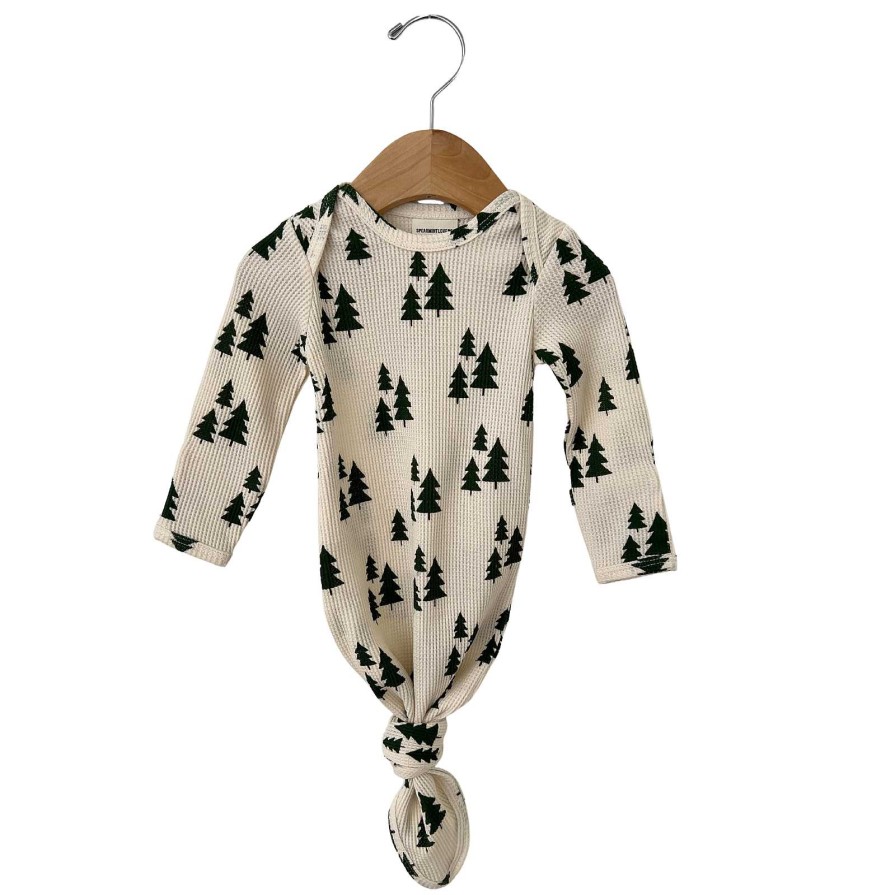 Boy SpearmintLOVE | Organic Waffle Knotted Gown, Forest Green Trees