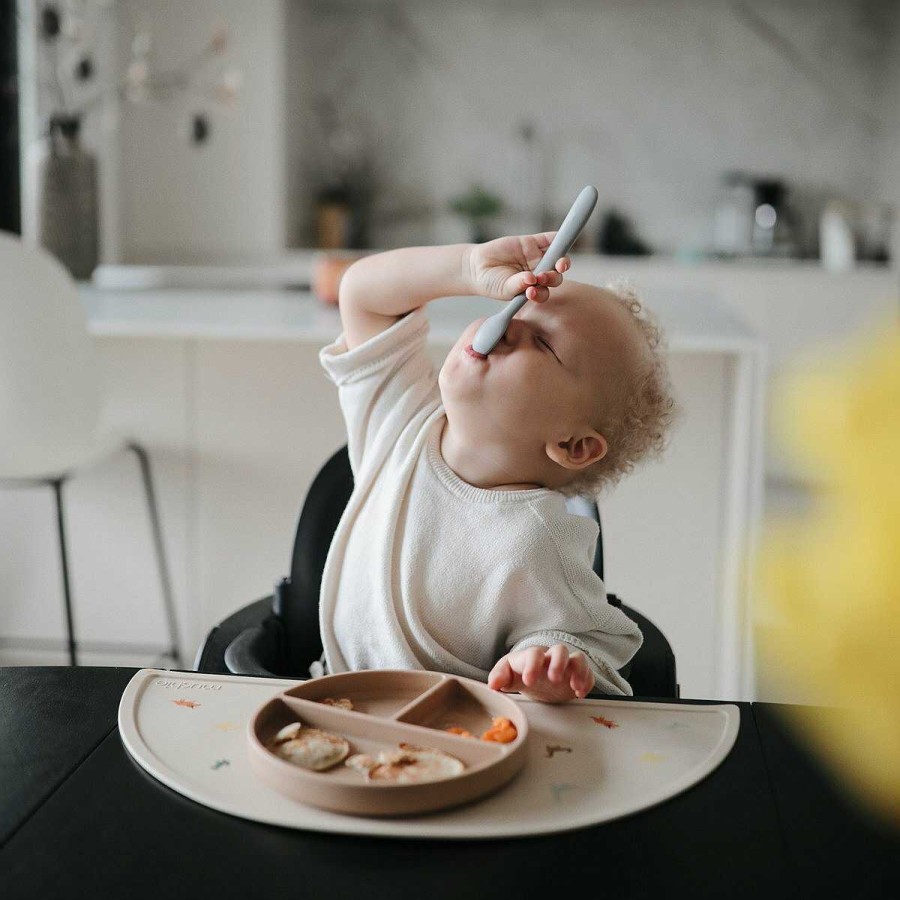 Baby Stuff mushie Utensils | 2-Pack Silicone Feeding Spoons, Stone/Cloudy Mauve