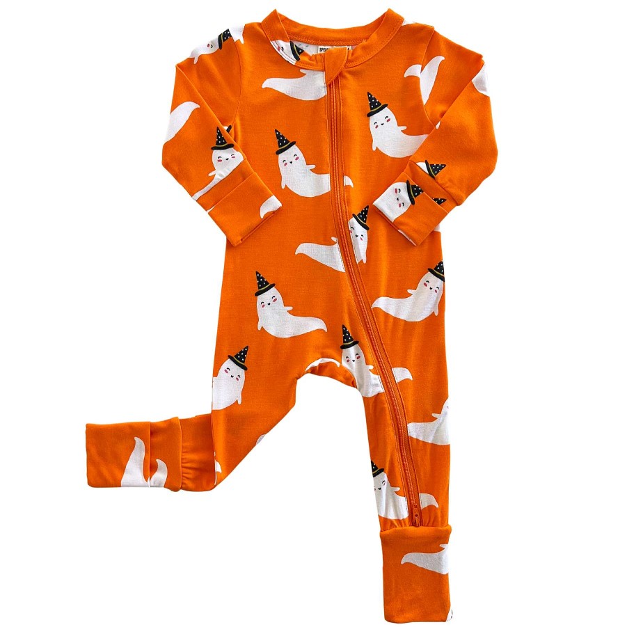 Girl SpearmintLOVE | 2-Way Convertible Zip Romper, Orange Ghost