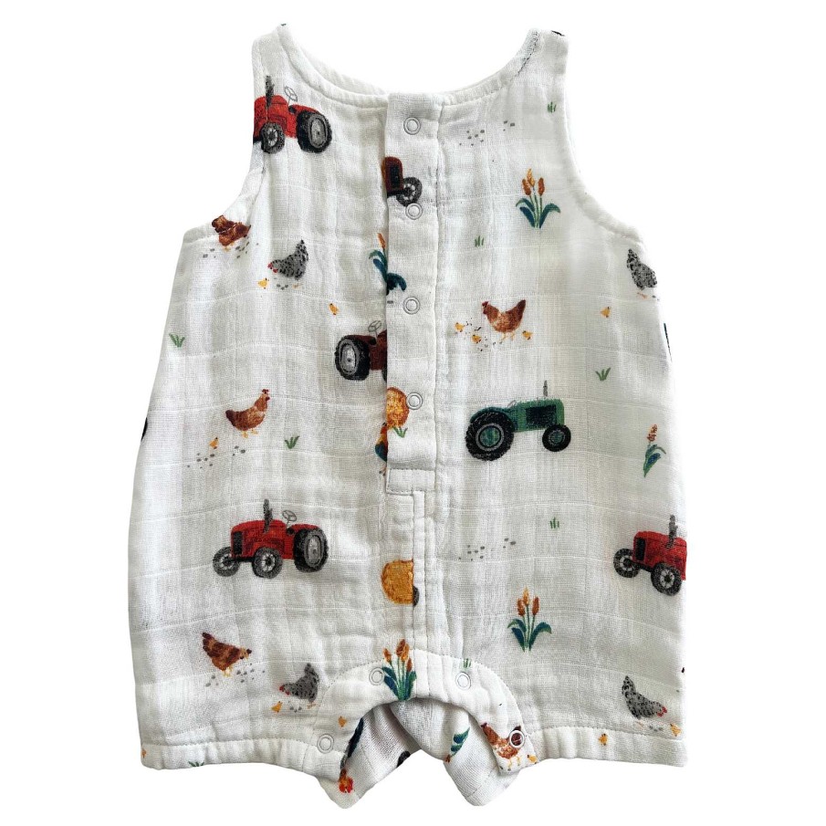 Boy Angel Dear | Muslin Shortie Romper, Tractors