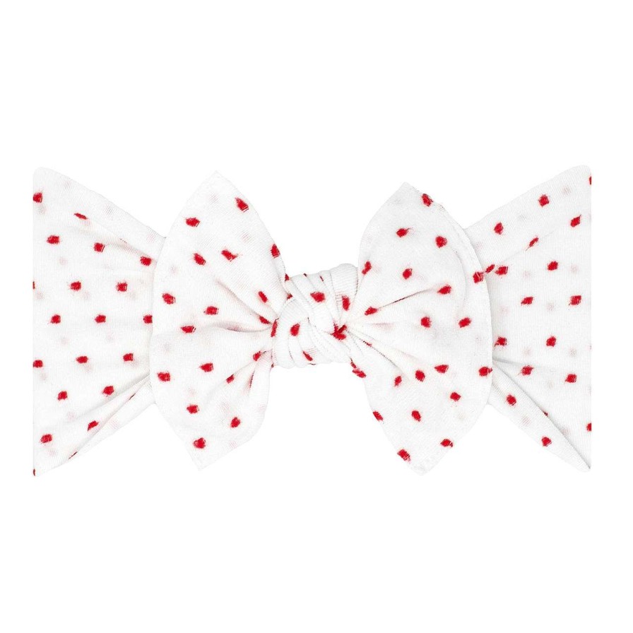 Girl Baby Bling Bows | Shabby Knot Bow, White/Red Dot