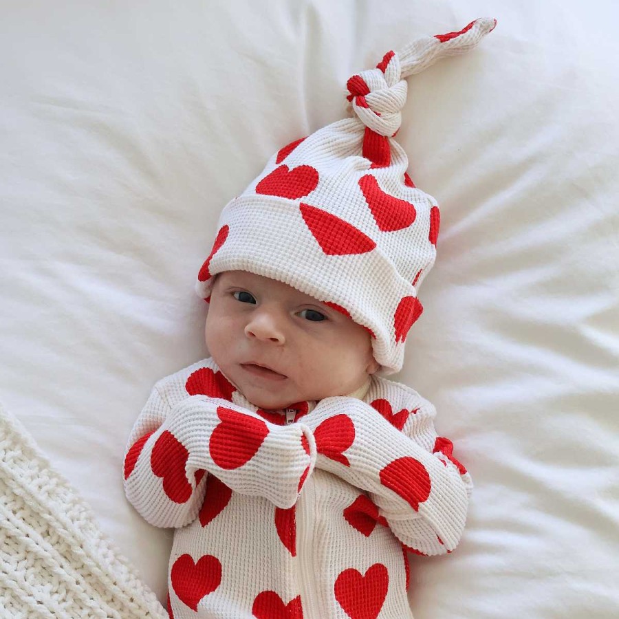 Boy SpearmintLOVE | Organic Waffle Knot Beanie, Red Heart