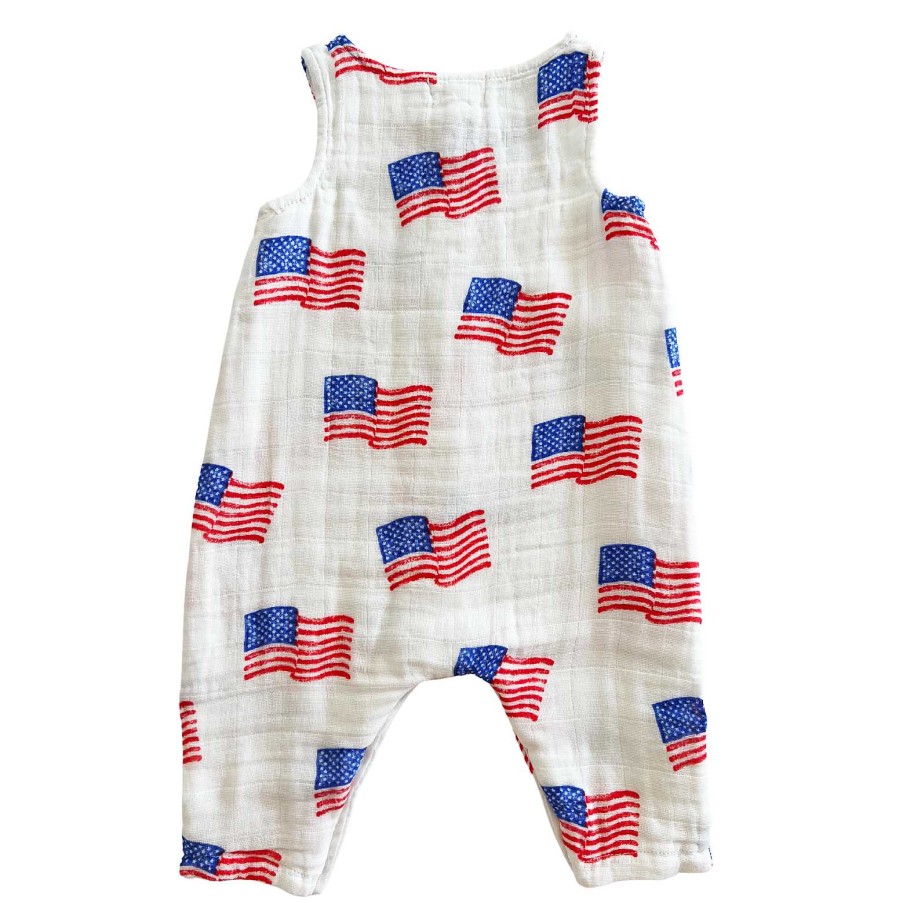 Boy Angel Dear | Muslin Sleeveless Romper, American Flag