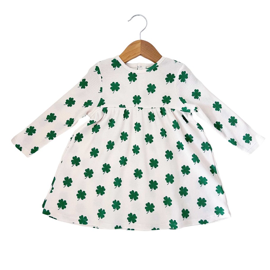 Girl SpearmintLOVE | Organic Waffle Simple Dress, Clover