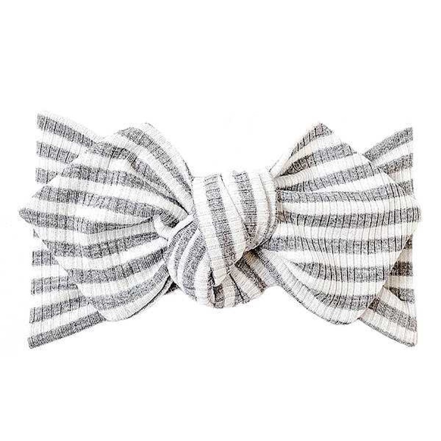 Girl Eyee Kids | Top Knot Headband, Ribbed Grey & White Stripe