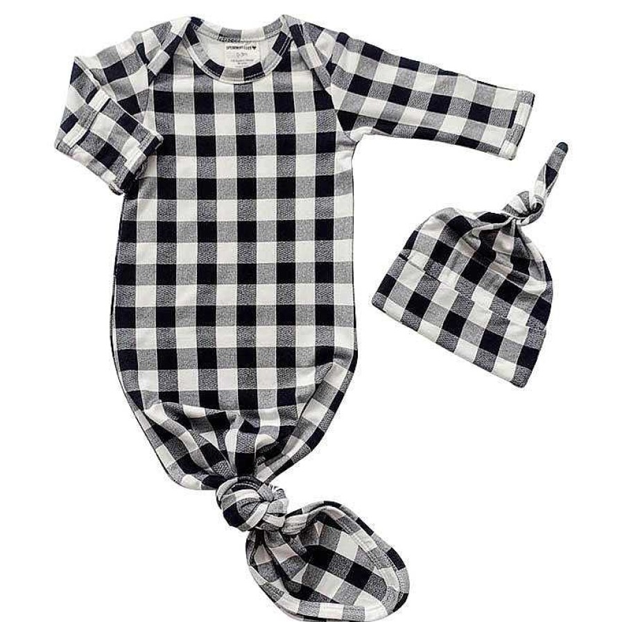 Boy SpearmintLOVE | Knotted Gown & Hat Set, Black Plaid