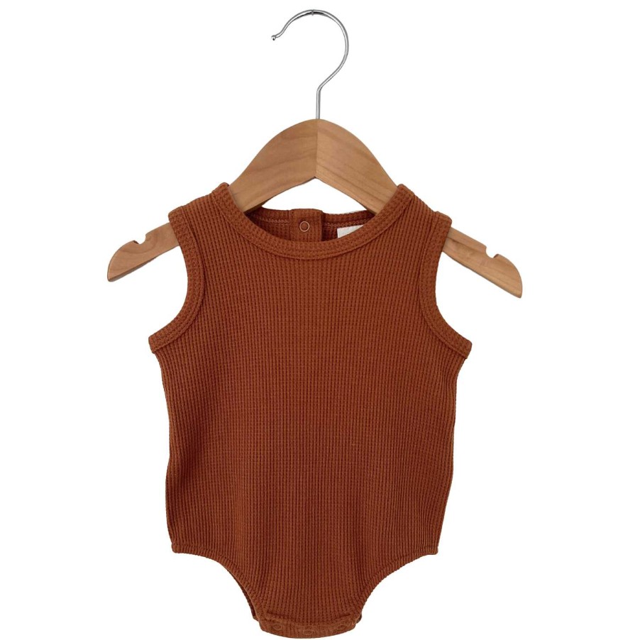 Girl SpearmintLOVE | Organic Waffle Bubble Romper, Caramel