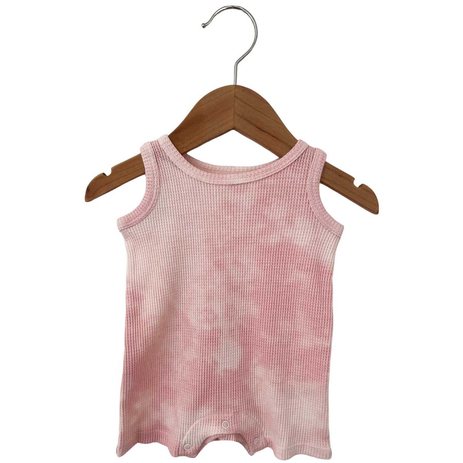 Boy SpearmintLOVE | Organic Waffle Shortie Romper, Ballet Pink Tie Dye