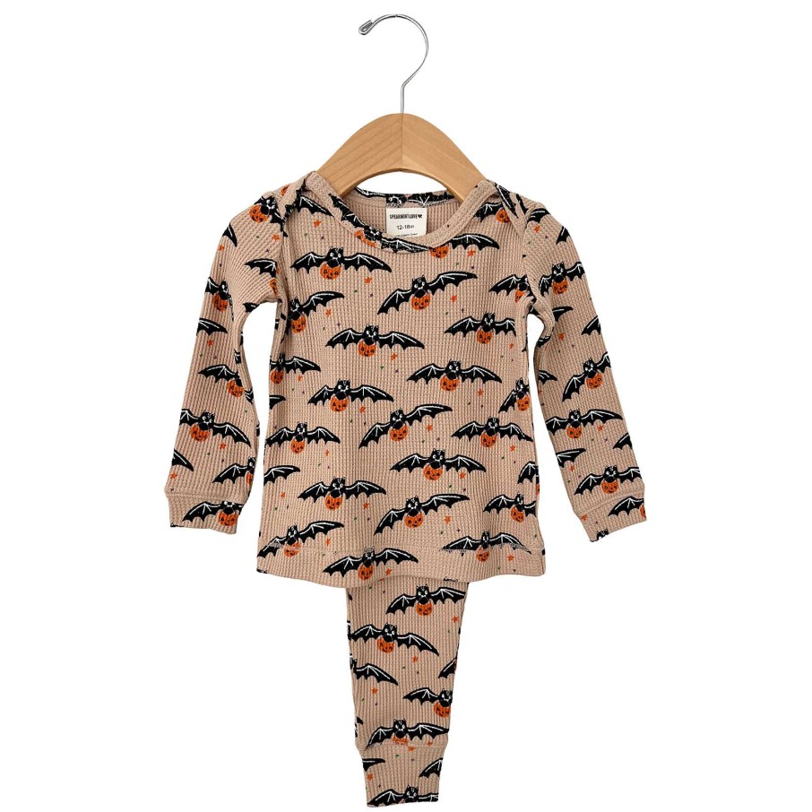 Boy SpearmintLOVE | Organic Waffle 2-Piece Set, Tan Trick Or Treating Bat