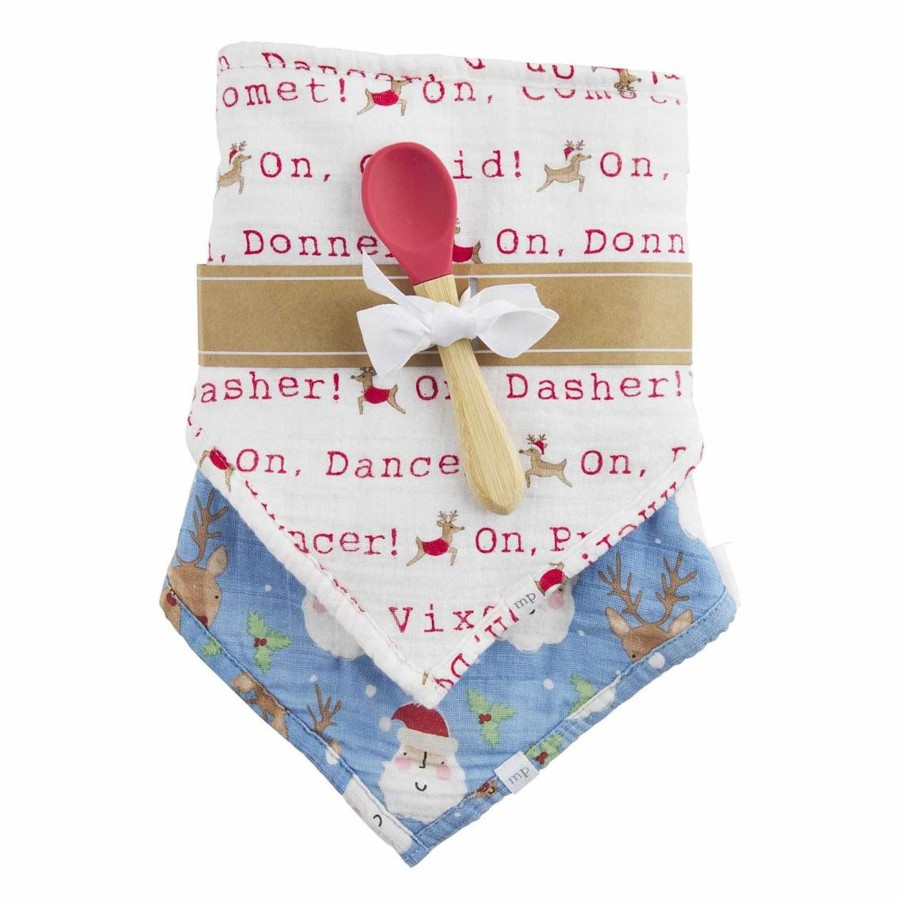 Baby Stuff Mud Pie Bib Sets | Muslin Bib & Spoon Set, Reindeer