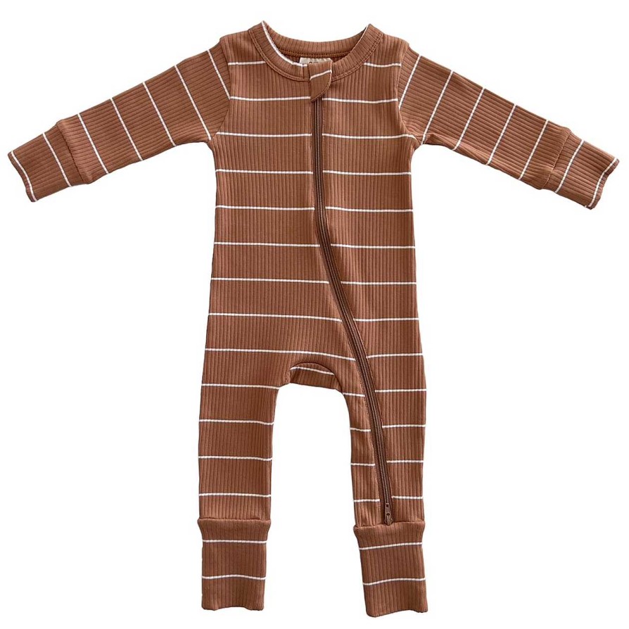 Boy SIIX Collection | Saddle Stripe / Organic Ribbed 2-Way Zip Romper