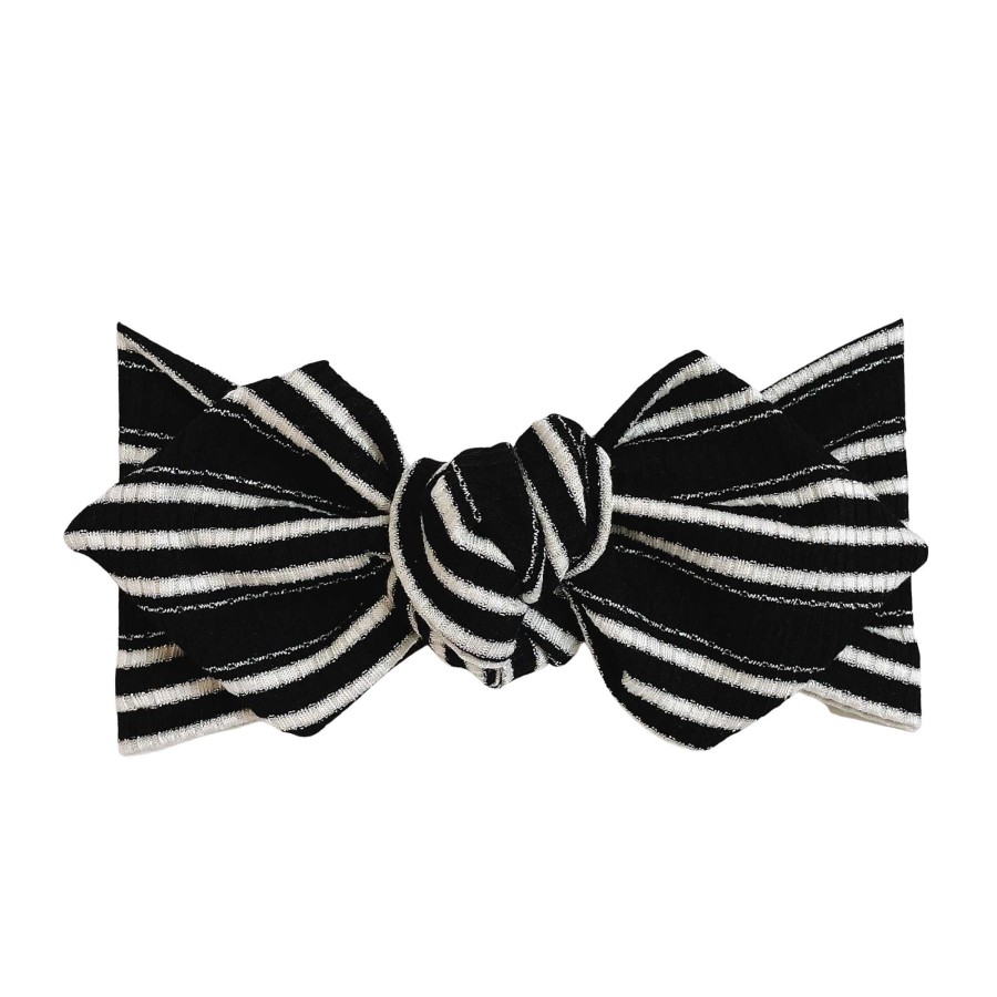 Girl Eyee Kids | Top Knot Headband, Ribbed Black Silver Stripe