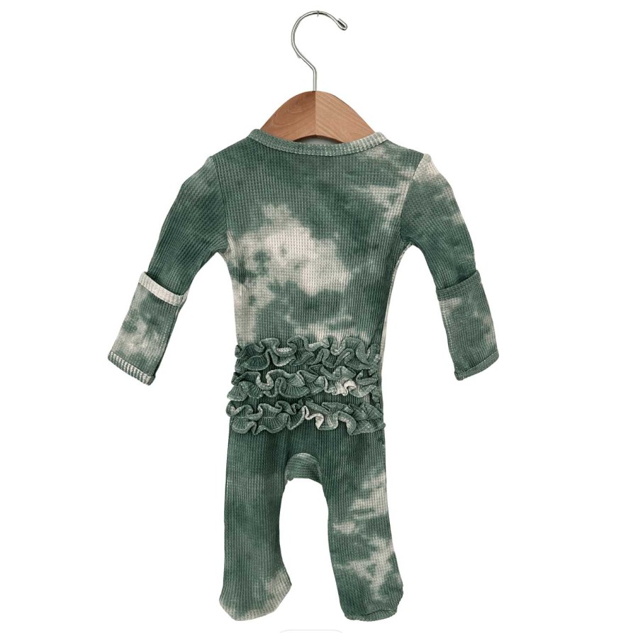 Girl SpearmintLOVE | Organic Waffle Ruffle Zip Footie, Matcha Tie Dye