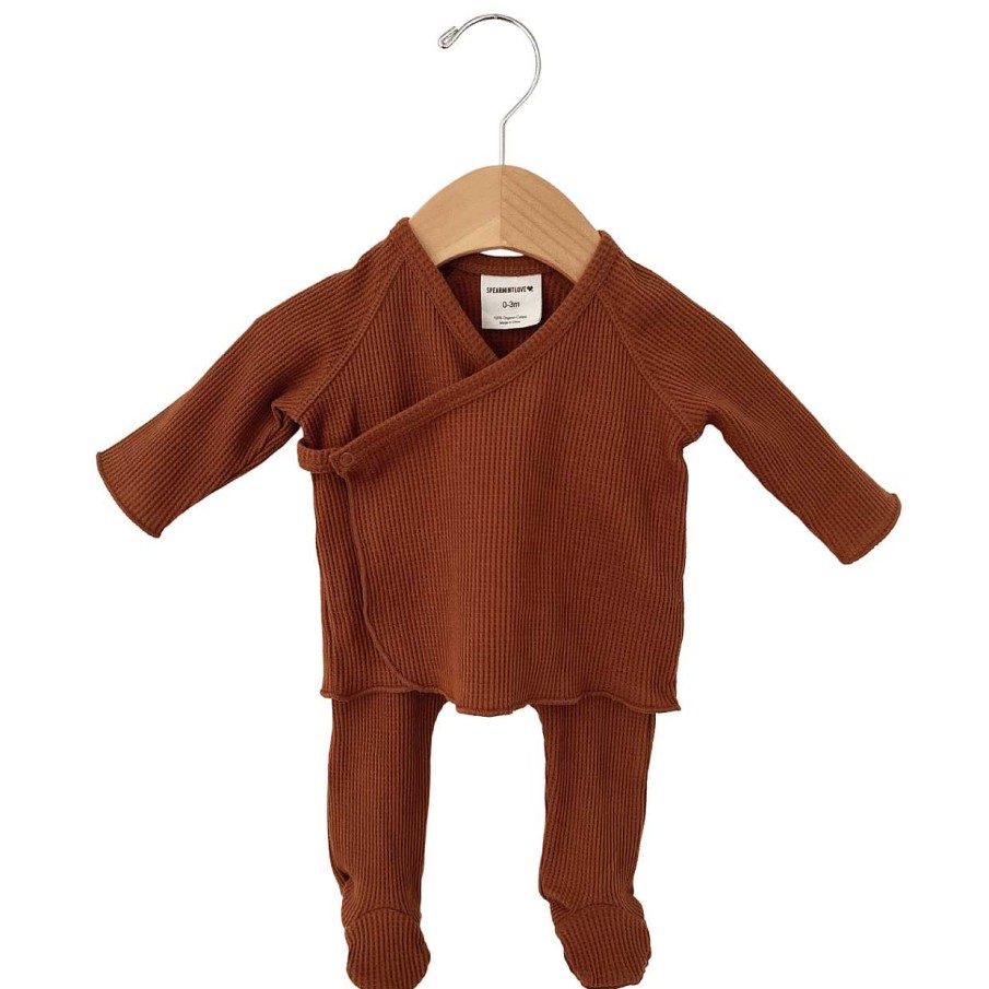 Girl SpearmintLOVE | Organic Waffle Kimono & Pant Set, Caramel